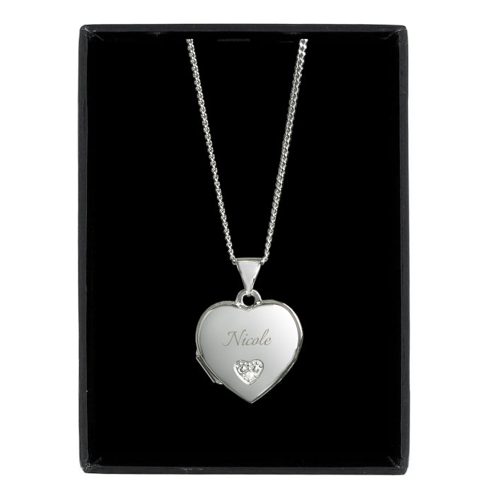 Personalised Sterling Silver & Cubic Zirconia Heart Locket Necklace