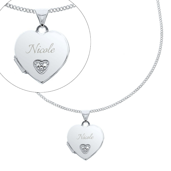 Personalised Sterling Silver & Cubic Zirconia Heart Locket Necklace