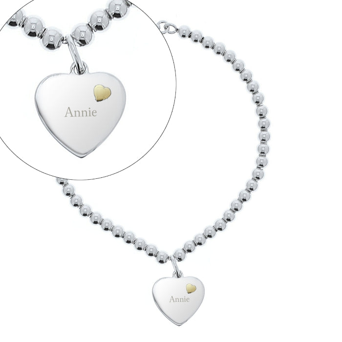 Personalised Sterling Silver and 9ct Gold Heart Bracelet