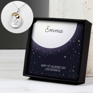 Personalised Sentiment Moon & Stars Sterling Silver Necklace and plus Gift Box