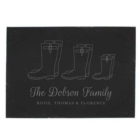 Personalised Welly Boot Family of Three, Four or Five Slate Sign