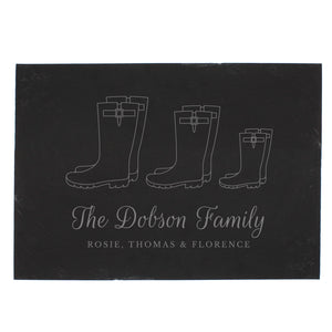 Personalised Welly Boot Family of Three, Four or Five Slate Sign