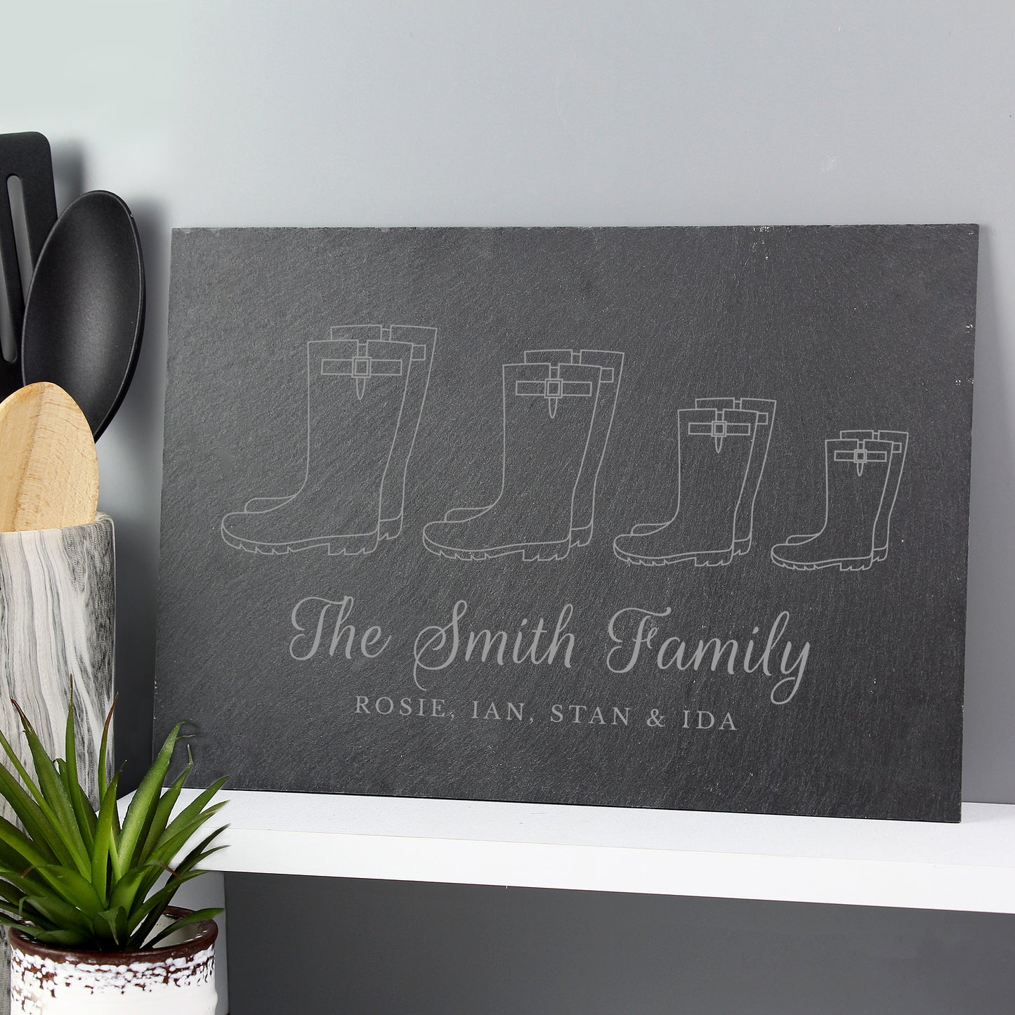 Personalised Welly Boot Family of Three, Four or Five Slate Sign