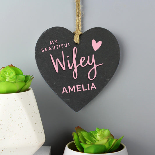 Personalised 'Wifey' Slate Heart Decoration - Great for Valentine's Day and Anniversaries!