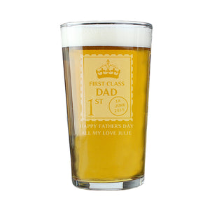 Personalised 1st Class Pint Glass - Perfect for Father's Day