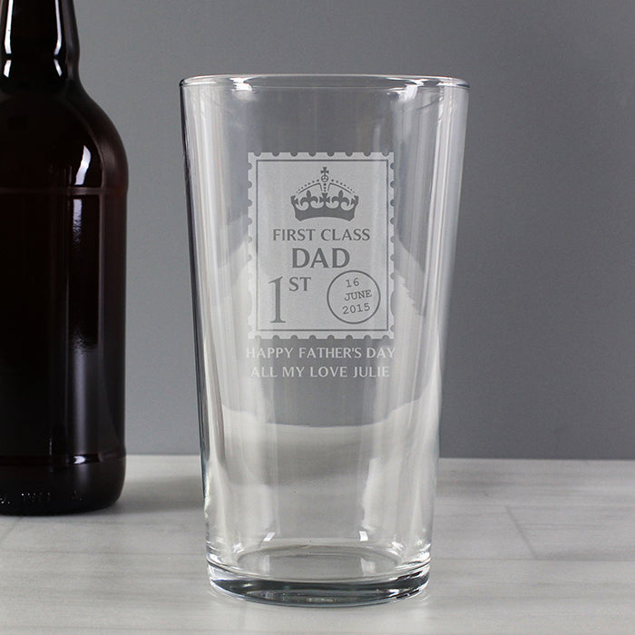 Personalised 1st Class Pint Glass - Perfect for Father's Day