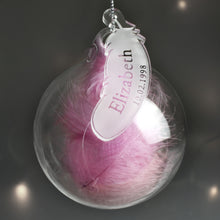 Personalised Pink Feather Glass Christmas Tree Bauble - Name & Date