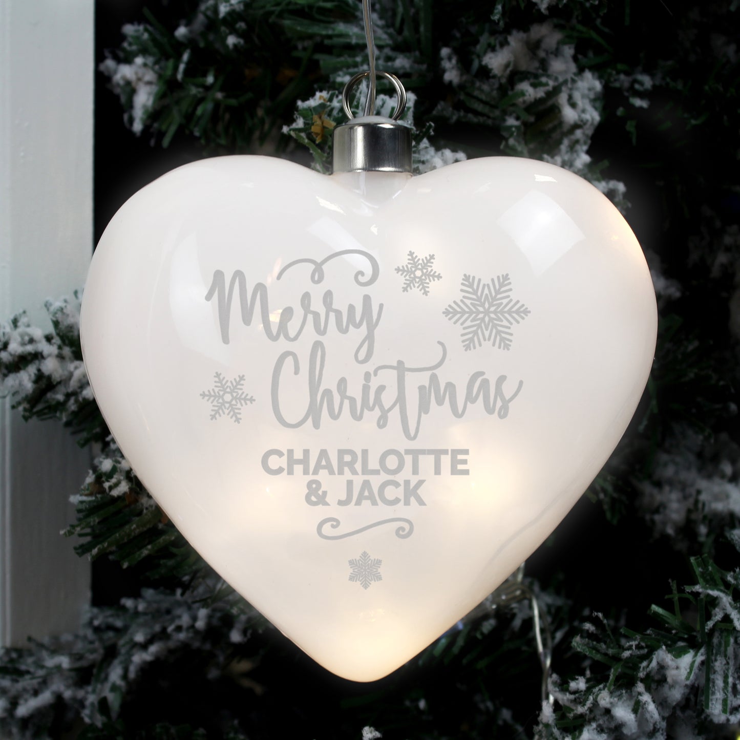 Personalised 'Merry Christmas' LED Hanging Glass Heart