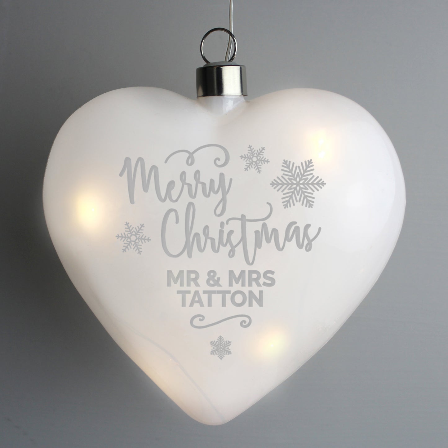 Personalised 'Merry Christmas' LED Hanging Glass Heart