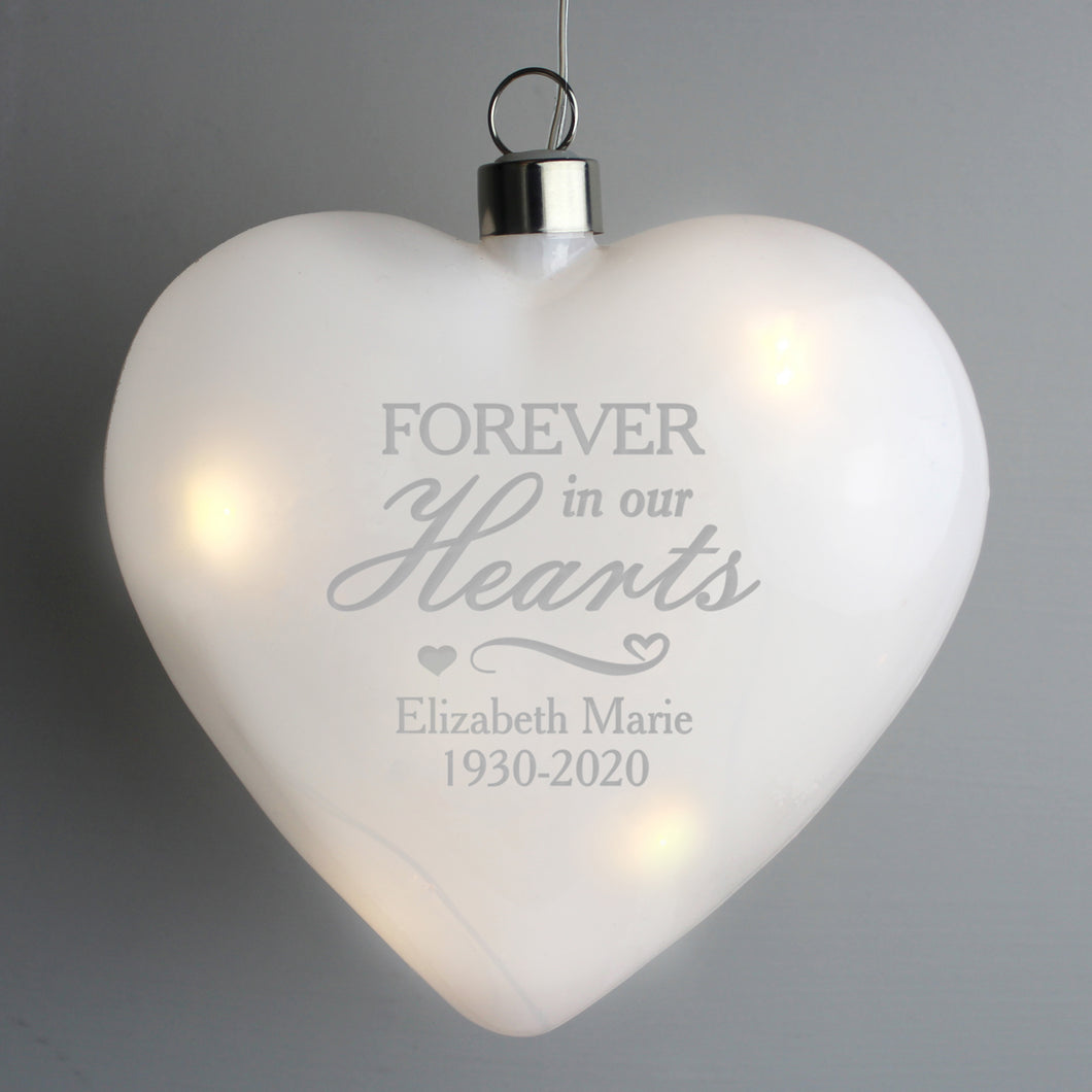 Personalised 'Forever in Our Hearts' LED Hanging Glass Heart
