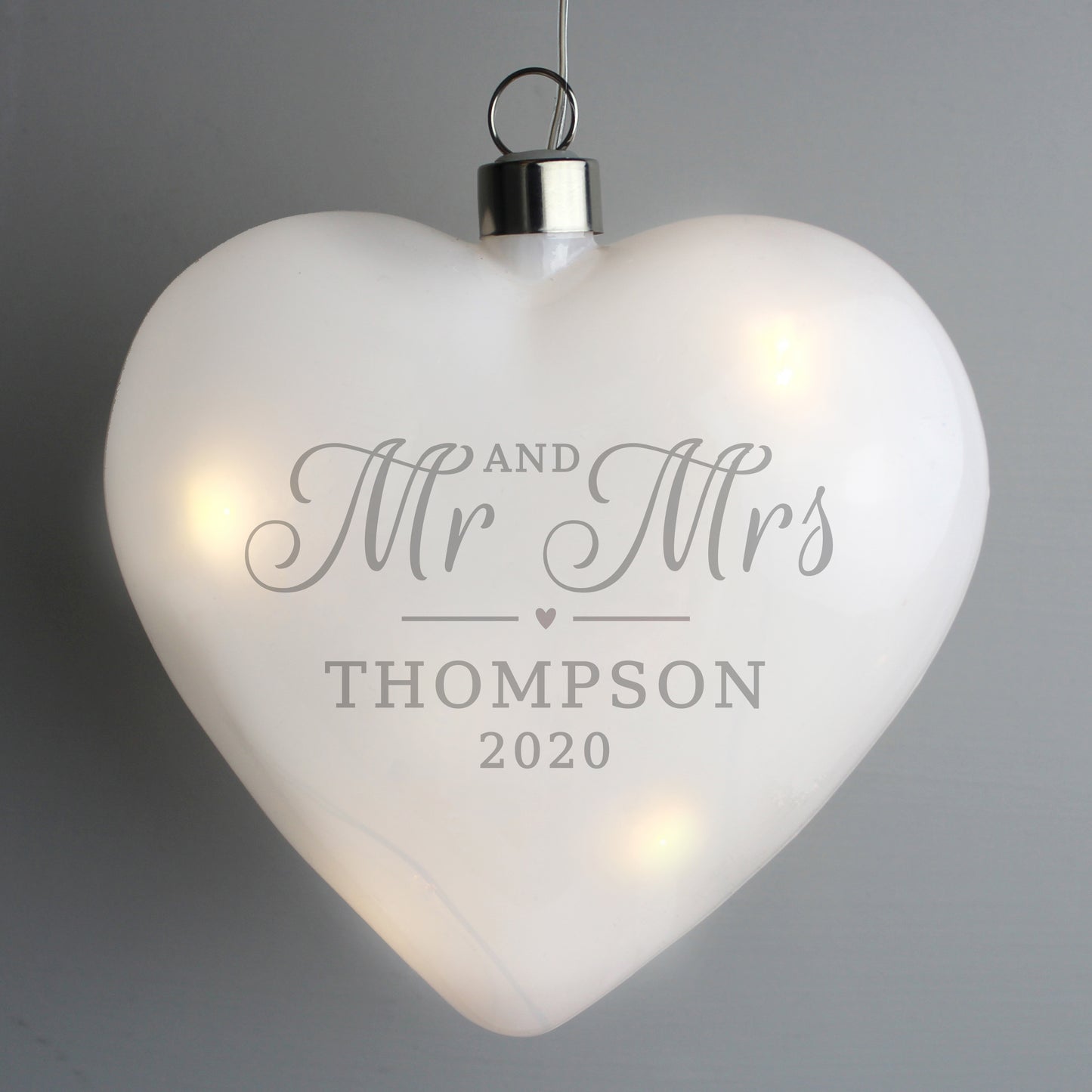 Personalised 'Mr & Mrs' LED Hanging Glass Heart