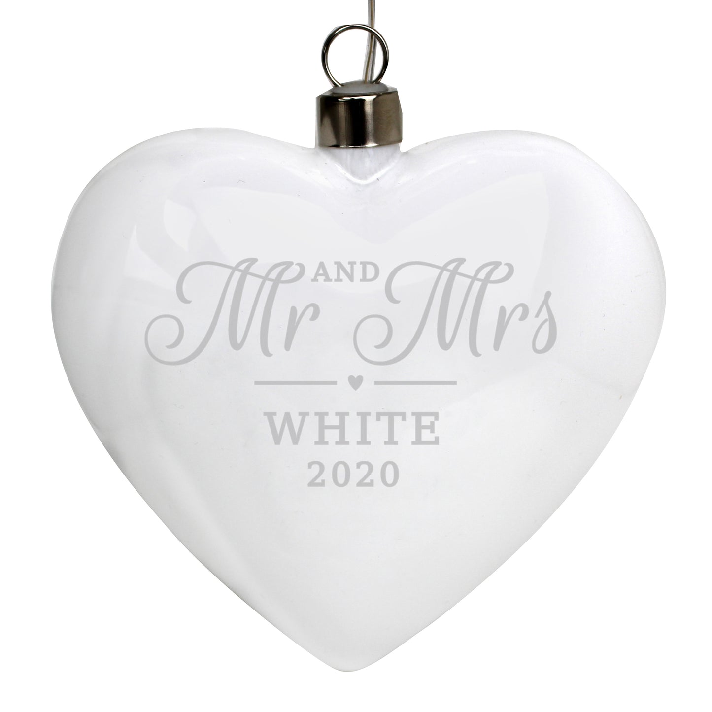 Personalised 'Mr & Mrs' LED Hanging Glass Heart