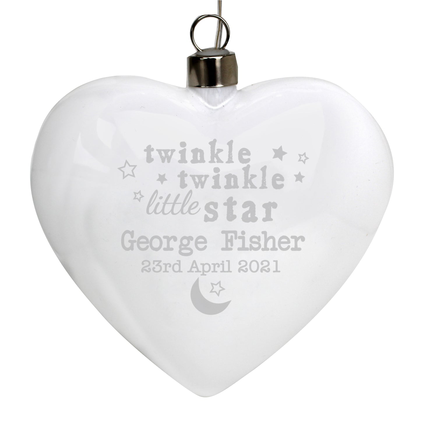 Personalised 'Twinkle Twinkle' LED Hanging Glass Heart