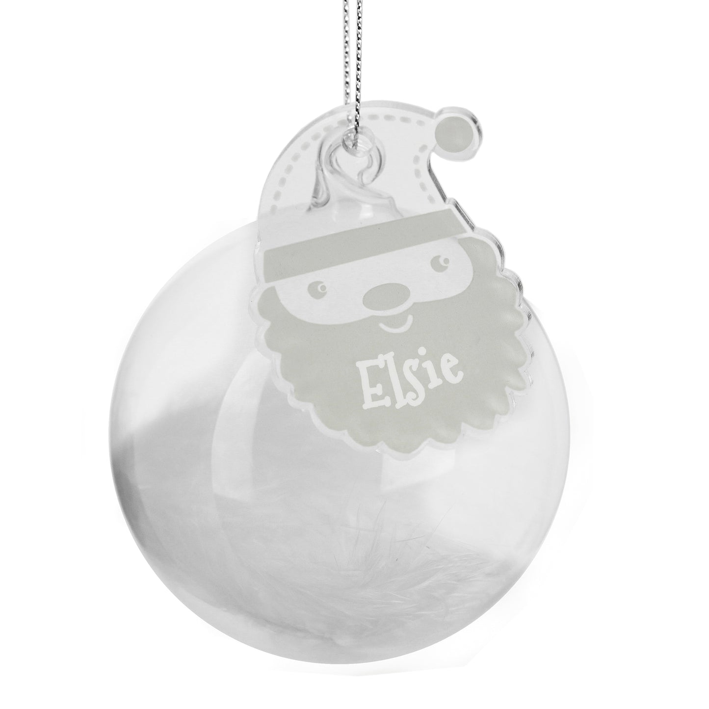 Personalised White Feather Glass Christmas Tree Bauble - Santa