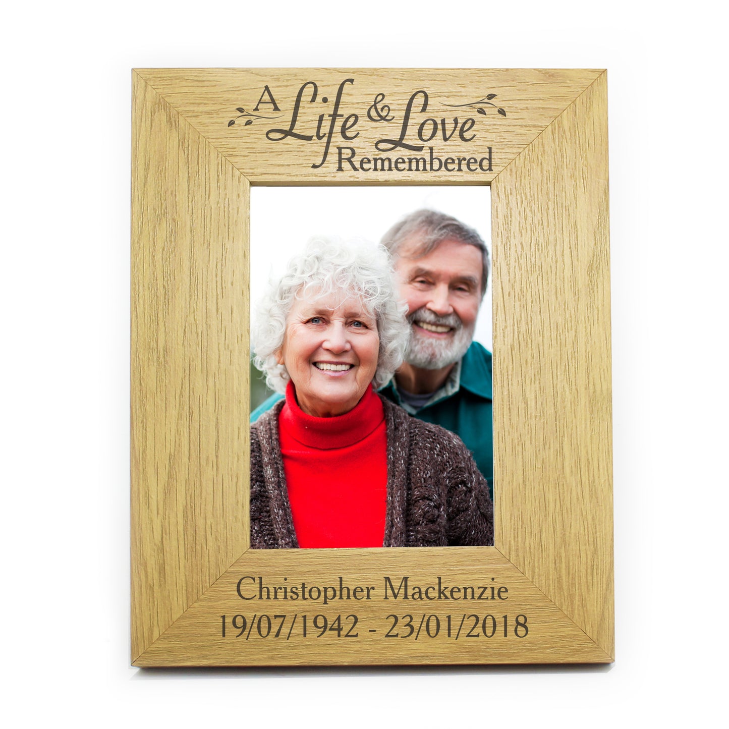 Personalised Memorial 'A Life & Love Remembered' 6x4 Oak Finish Photo Frame