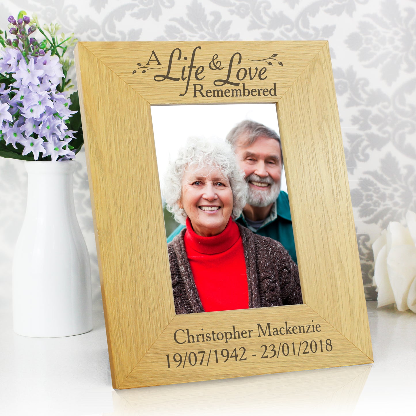 Personalised Memorial 'A Life & Love Remembered' 6x4 Oak Finish Photo Frame