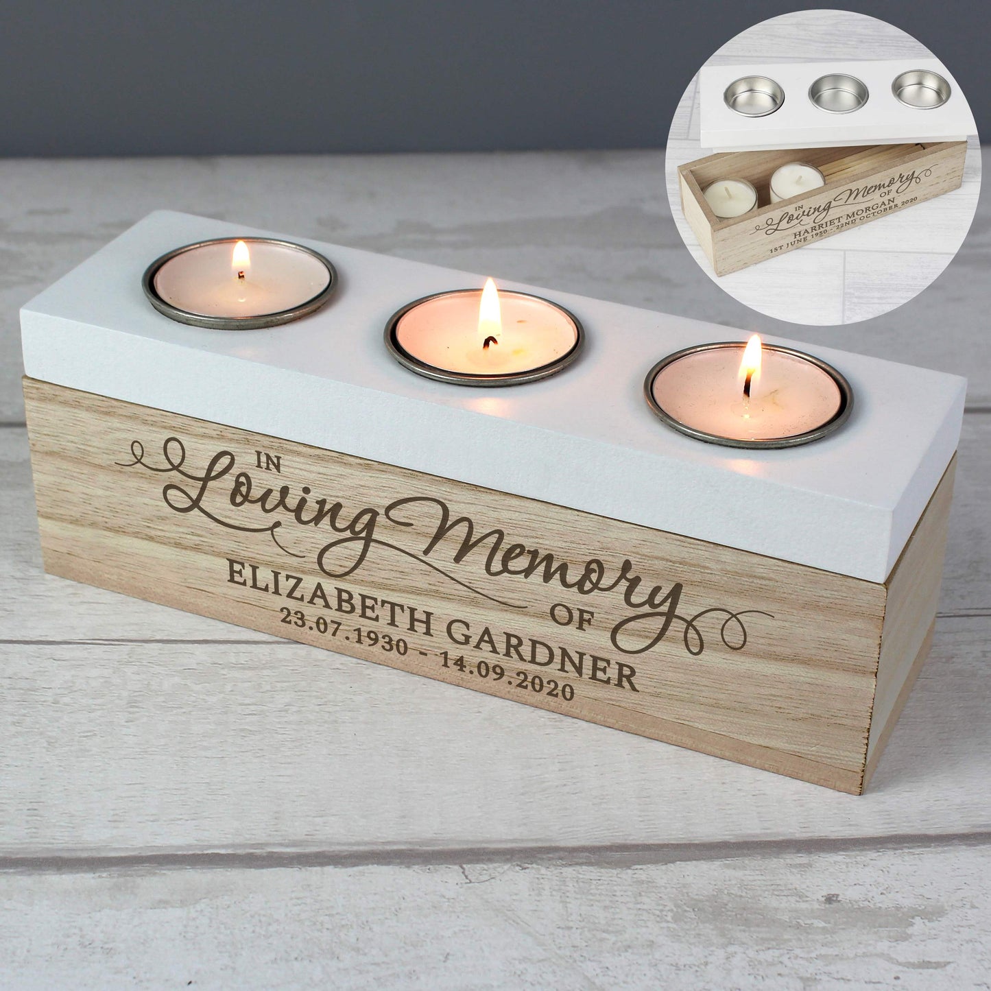 Personalised 'In Loving Memory' Triple Tealight Remembrance Box