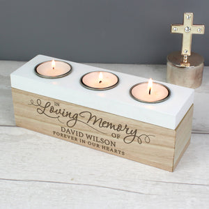 Personalised 'In Loving Memory' Triple Tealight Remembrance Box