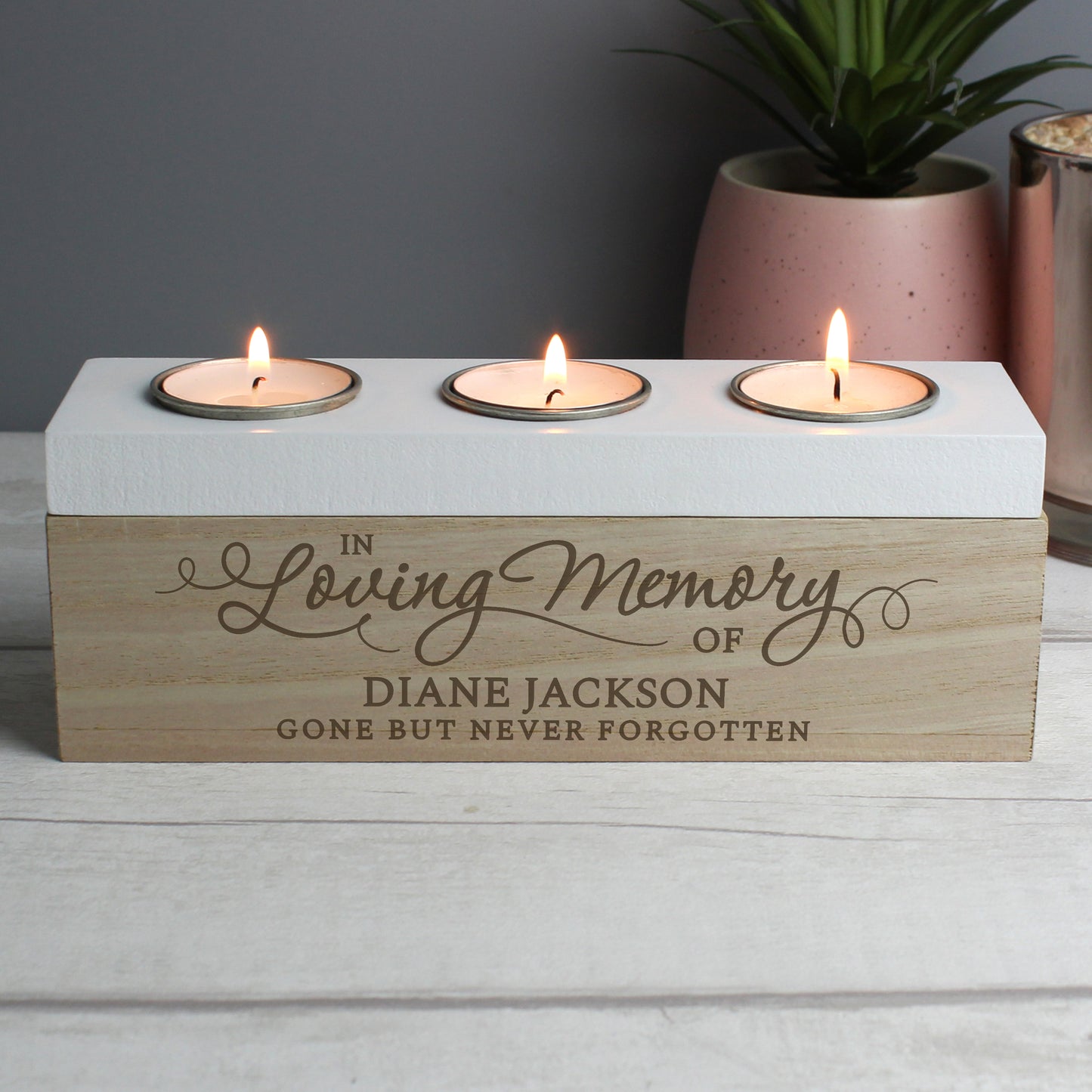 Personalised 'In Loving Memory' Triple Tealight Remembrance Box