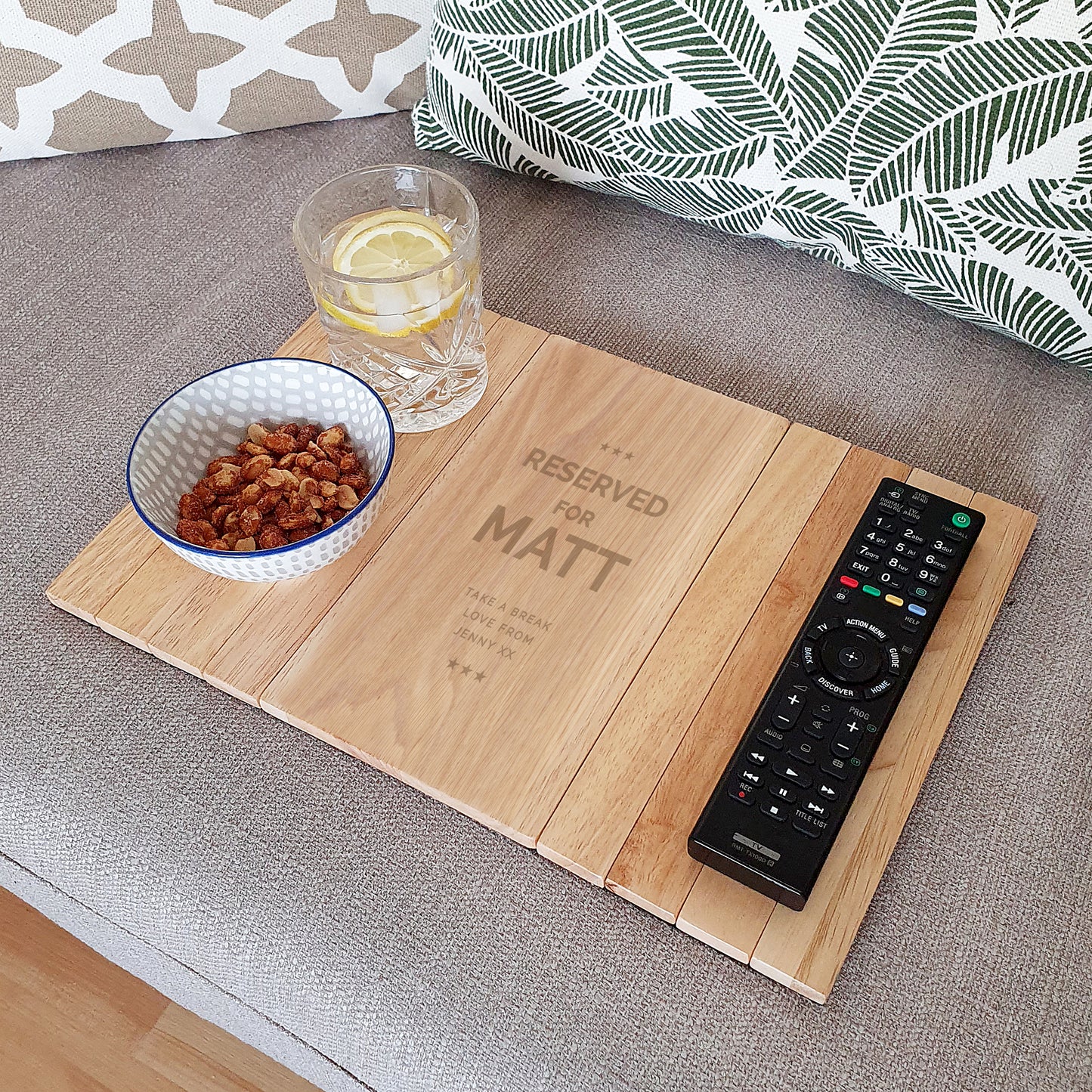 Personalised 'Reserved For' Wooden Sofa Tray