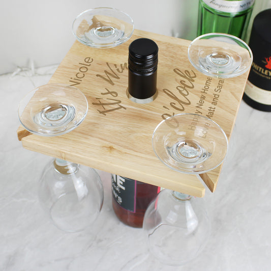 Personalised Wine O'clock Wine Glass Holder (4) & Bottle Butler