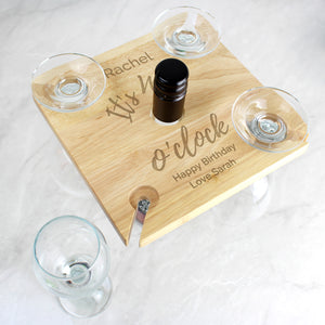 Personalised Wine O'clock Wine Glass Holder (4) & Bottle Butler