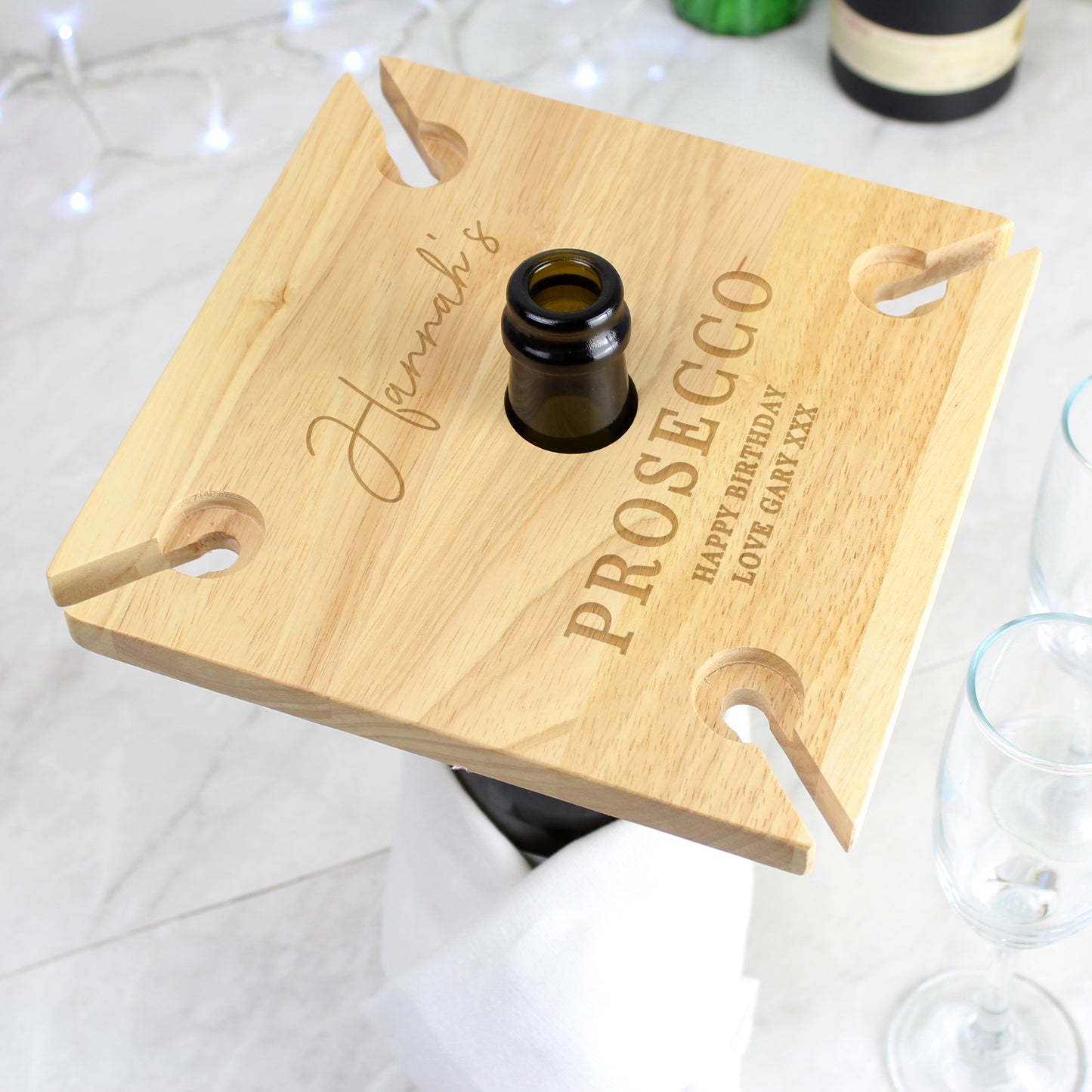 Personalised Any Message Wine Glass Holder (4) & Bottle Butler