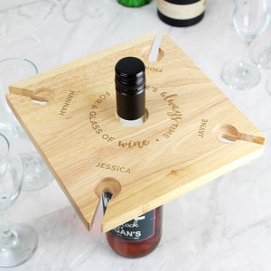 Personalised 'Time For a Glass of Wine' Wine Glass Holder (4) & Bottle Butler