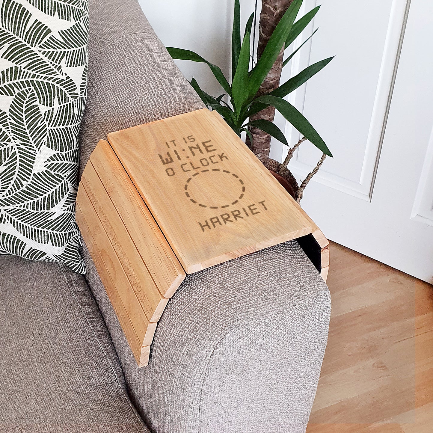 Personalised 'It Is Wine O'Clock' Wooden Sofa Tray