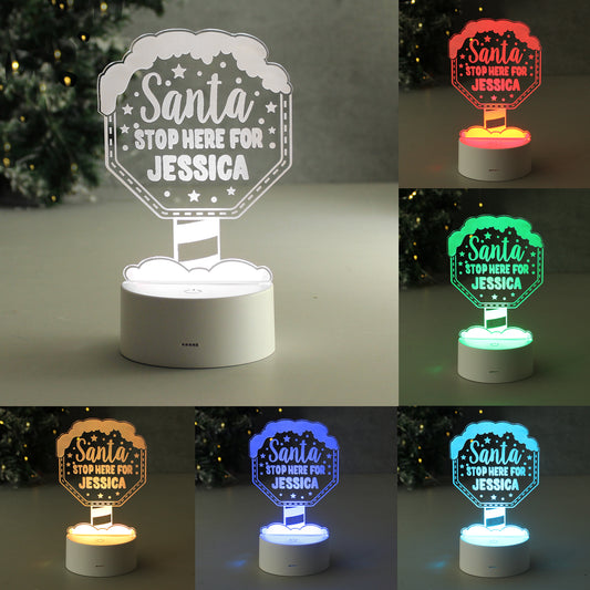 New Design: Personalised 'Santa Stop Here' LED Colour Changing Christmas Night Light