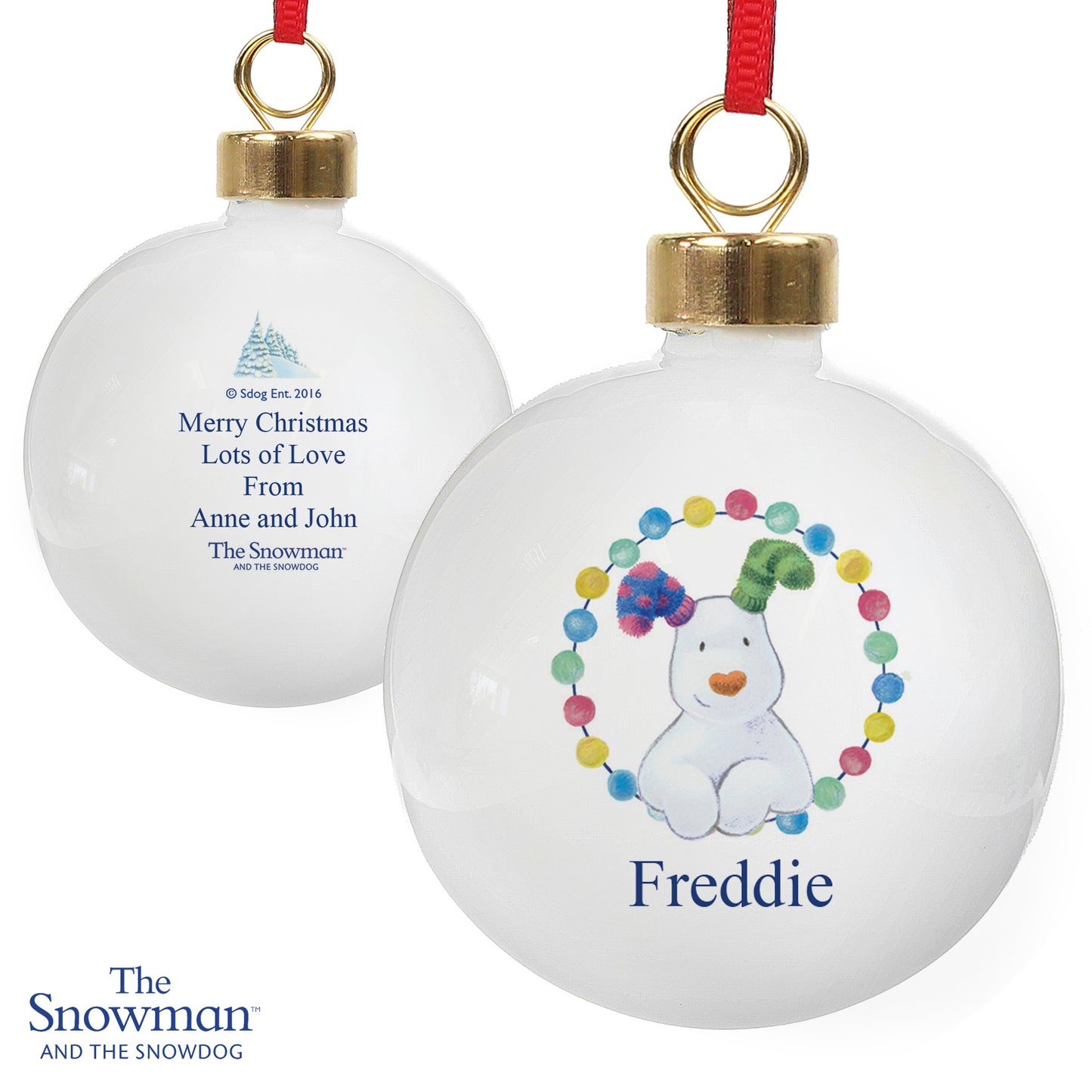 Personalised The Snowdog Ceramic Christmas Bauble