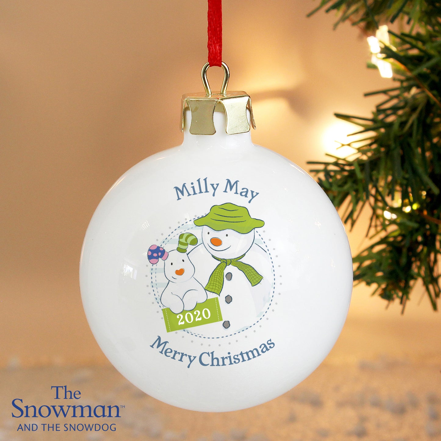 Personalised The Snowman and Snowdog Ceramic Christmas Year Bauble