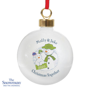 Personalised The Snowman and Snowdog Ceramic Christmas Year Bauble