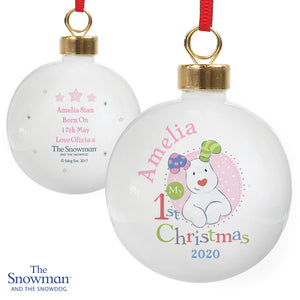 The Snowdog '1st Christmas' Ceramic Christmas Bauble (Pink)