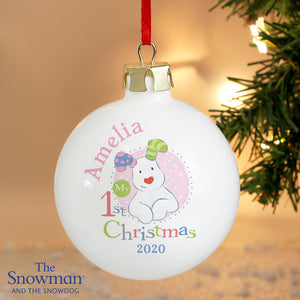 The Snowdog '1st Christmas' Ceramic Christmas Bauble (Pink)