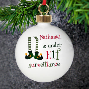 Personalised Elf Surveillance Christmas Bauble