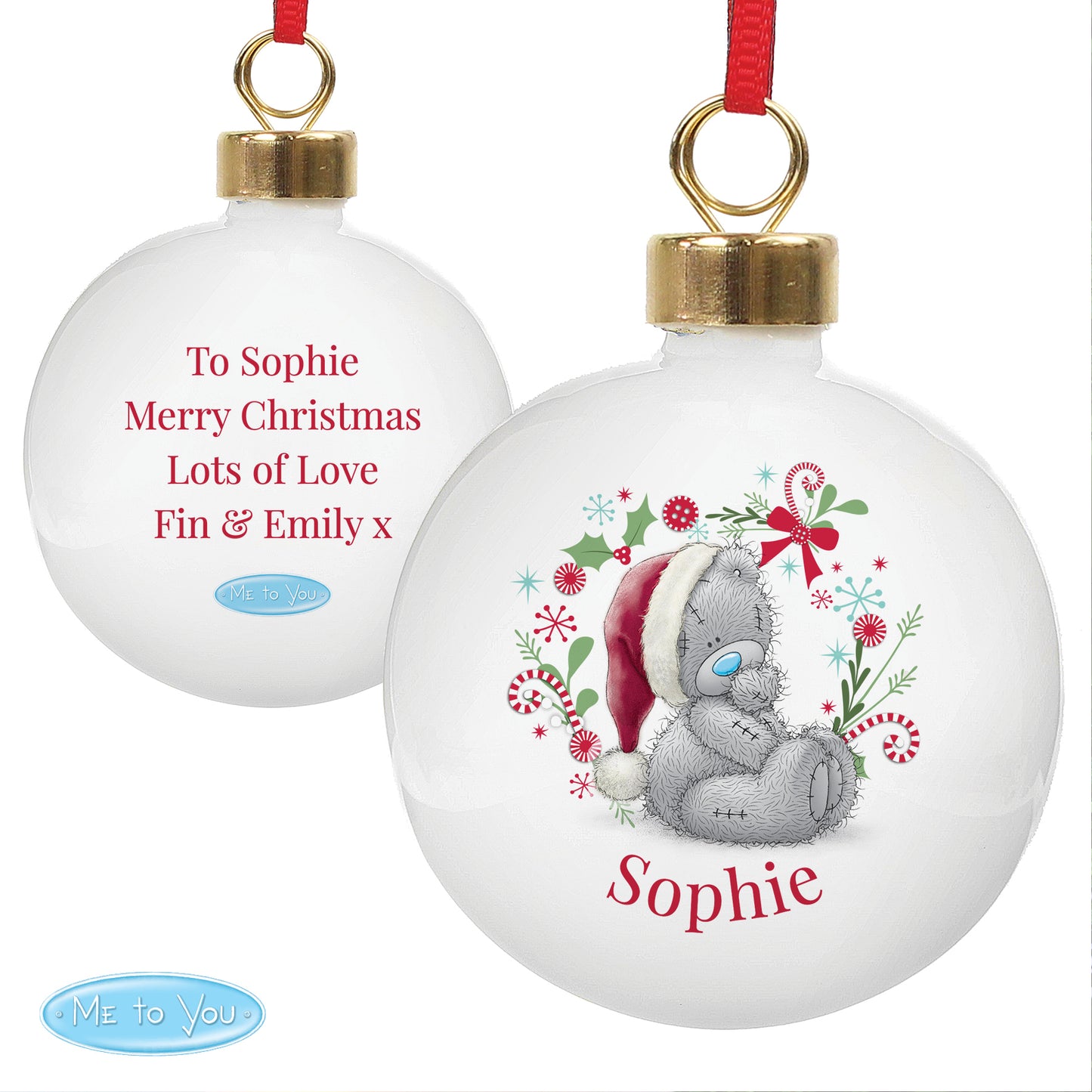 Personalised Me To You Christmas Bauble - Tatty Teddy with Santa Hat