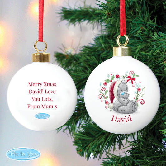 Personalised Me To You Christmas Bauble - Tatty Teddy with Santa Hat