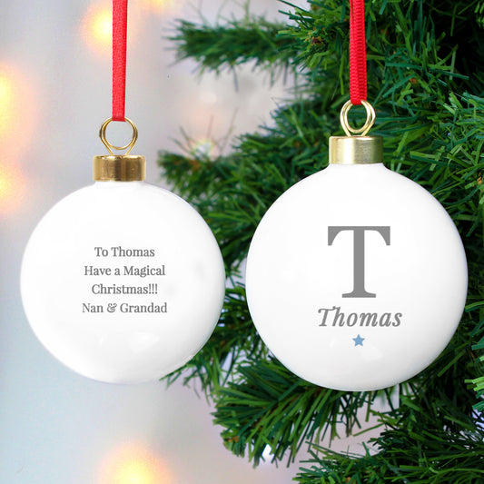 Personalised Initial Blue Star Christmas Bauble