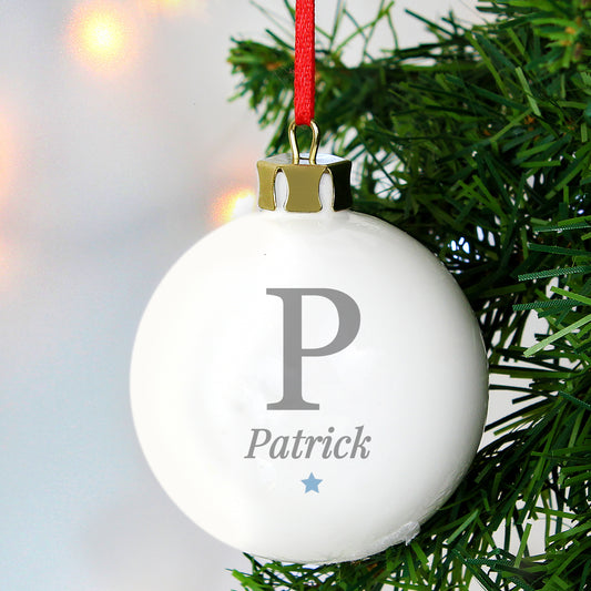 Personalised Initial Blue Star Christmas Bauble