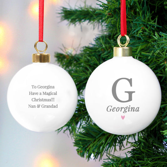 Personalised Initial Pink Heart Christmas Bauble