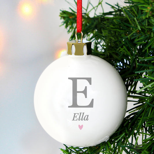 Personalised Initial Pink Heart Christmas Bauble