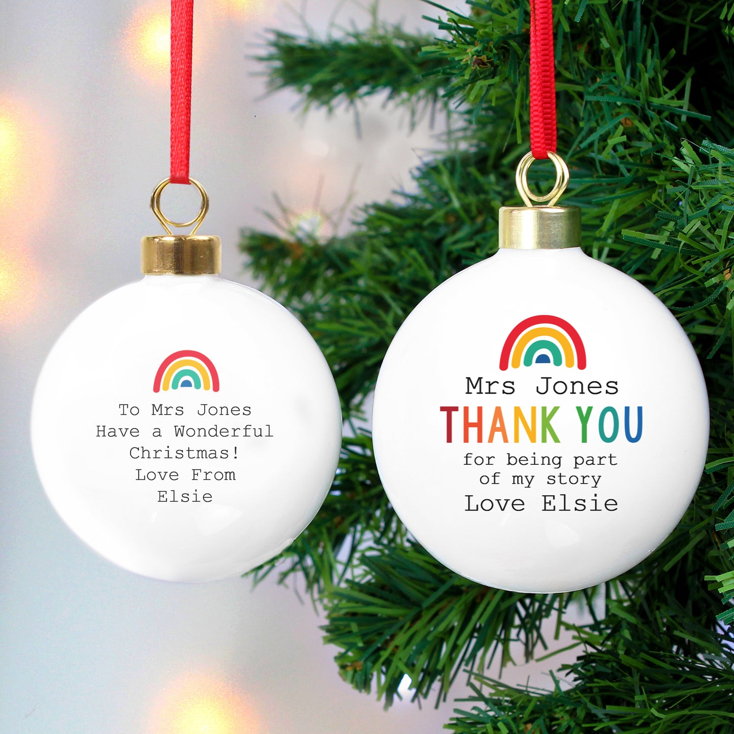 Personalised Rainbow 'Thank You' Christmas Bauble