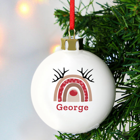 Personalised Rainbow Reindeer Christmas Bauble