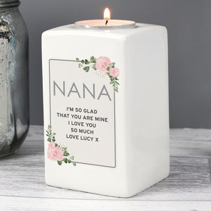 Personalised Floral Sentimental Ceramic Tea Light Candle Holder