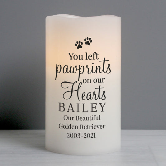 Personalised 'Pawprints On Our Hearts' Memorial LED Candle