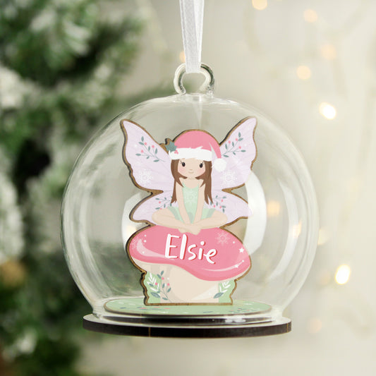 Personalised Wooden Fairy Glass Christmas Bauble