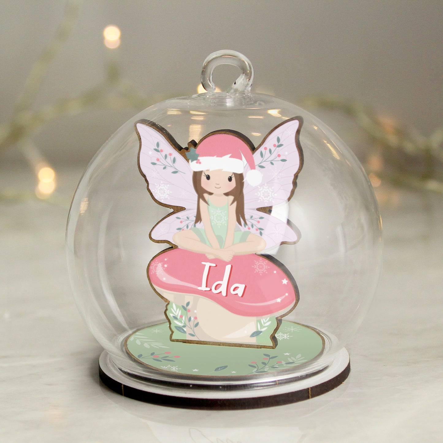 Personalised Wooden Fairy Glass Christmas Bauble
