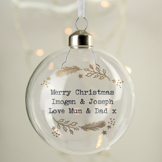 Personalised Gold Wreath Glass Christmas Bauble