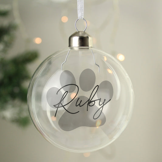 Personalised Paw Print (Pet) Christmas Glass Bauble
